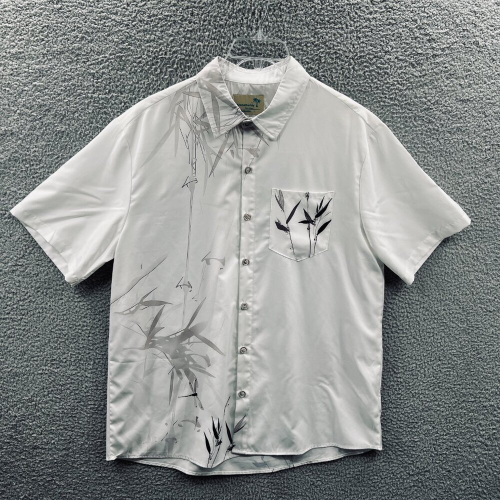 Aloha Daddy Mens Hawaiian Shirt Large Cream Tan Floral Button Front Short Sleeve